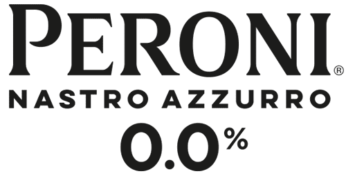 Logo for Peroni Nastro Azzurro (black) beverages provided at the festival.